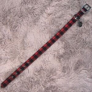 Bond & Co. red & black buffalo plaid flannel style dog pet collar .75” thick​